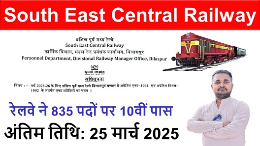 RRC SECR Vacancy: रेलवे ने 835 पदों पर 10वीं पास के लिए बिना परीक्षा भर्ती का नोटिफिकेशन जारी किया