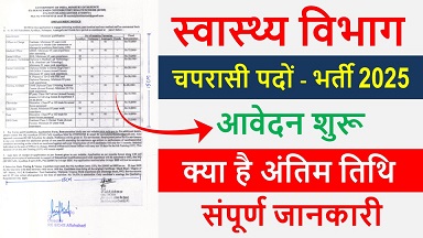 स्वास्थ्य विभाग चपरासी पदों पर भर्ती योग्यता 8वीं पास, ECHS Peon Vacancy 2025