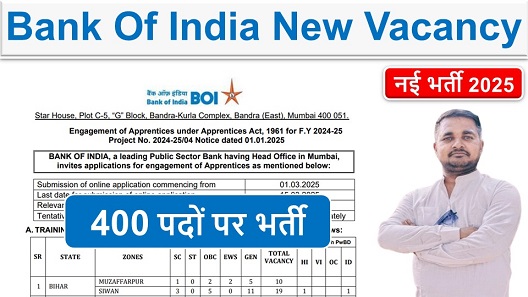 Bank Of India Recruitment, बैंक ऑफ इंडिया में नई भर्ती