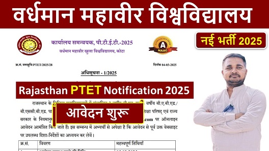 Rajasthan PTET Notification 2025,आवेदन सुरु