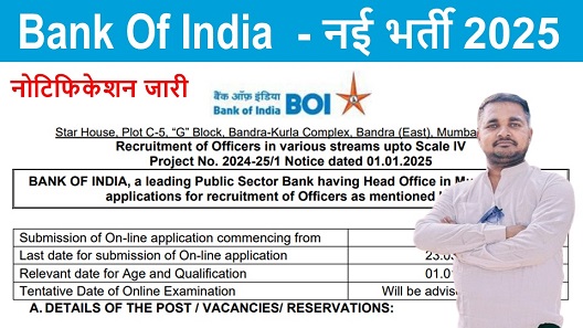 bank of india recruitment 2025,180 पदों पर भर्ती का नोटिफिकेशन जारी