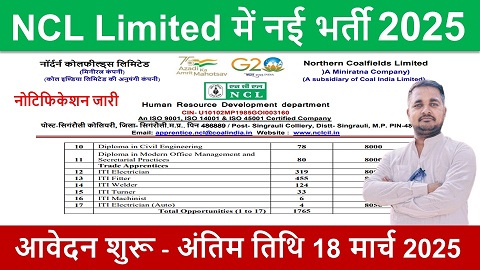 NCL Limited Recruitment,नॉर्दर्न कोलफील्ड लिमिटेड में नई भर्ती